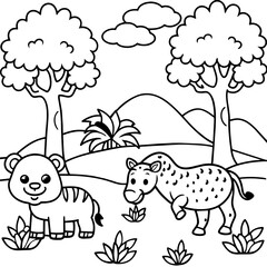 cute   cartoon  safari  animal  scene landscape