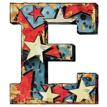 Letter E in comic book style Isolated on Transparent or White Background, PNG