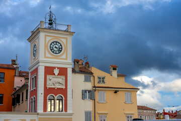 clock tower in Tito square old town Rovinj