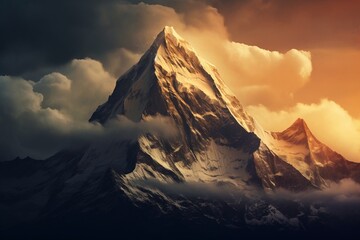 The majesty of a mountain peak against a cloudy sky - obrazy, fototapety, plakaty