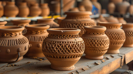 Clay pots with intricate designs