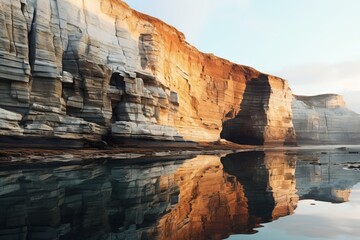 Fototapeta na wymiar The reflection of coastal cliffs in the tide