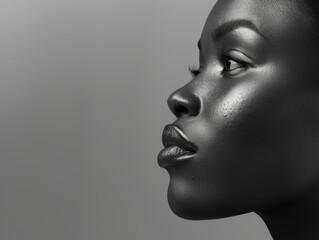Profile portrait of an African American woman. African culture and ethnicity. Feminine beauty.