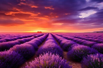 The vibrant colors of a field of lavender