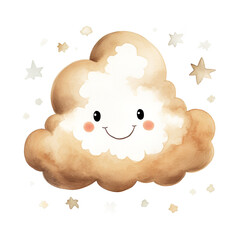 Naklejka premium a cute nursery smiling cloud isolated on white, on white background сreated with Generative Ai
