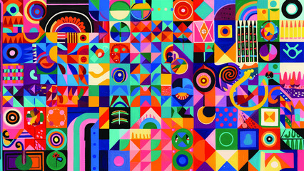 Energetic Geometric Symphony: Vibrant Zigzag Patterns Dancing in a Kaleidoscope of Colorful Harmony"