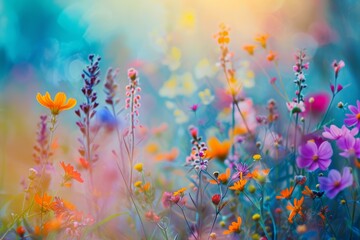 Obraz na płótnie Canvas Abstract wild flowers. Summer wild garden. Generate Ai