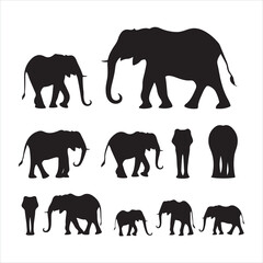 A black silhouette Elephant set
