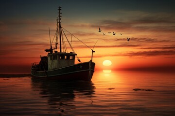 A fishing boat heading out to sea