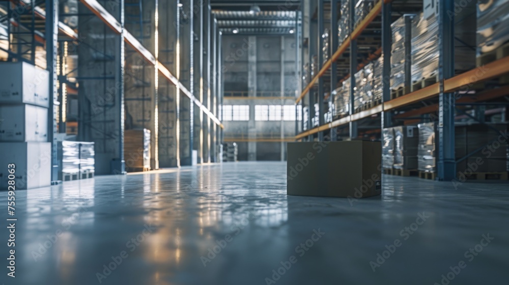 Poster a large warehouse filled with lots of boxes. suitable for logistics and storage concepts.