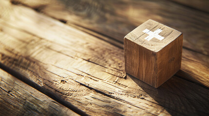 Wooden cubes with a cross on a wooden background. AI. - obrazy, fototapety, plakaty