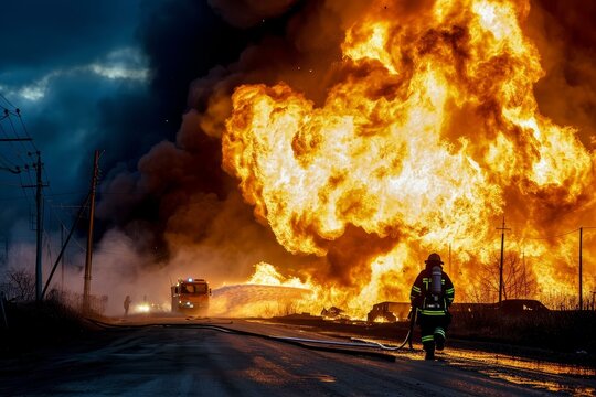 Accident bomb explosion fire. Missile radiation. Generate Ai