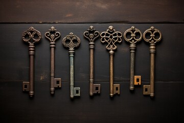 A set of antique skeleton keys with rusted patina