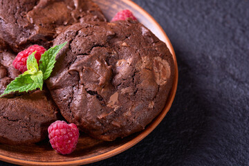Group of homemade american chocolate cookies - 755928627