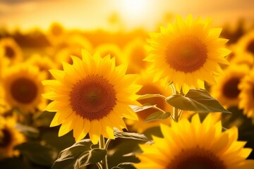 Obraz premium A field of sunflowers basking in sunlight, symbolizing solar energy