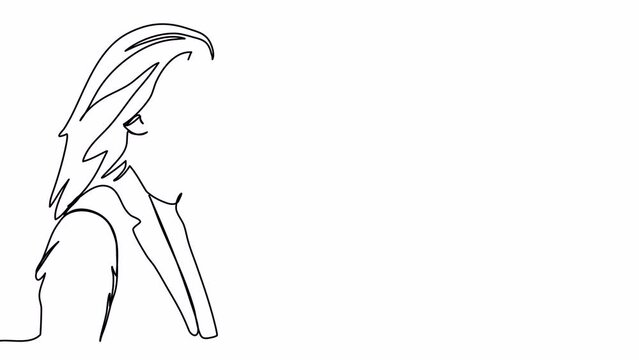 Woman face in profile. One line drawing vector illustration.