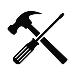 Hammer and screwdriver vector illustration, maintenance logo symbol	

