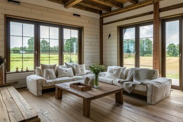 living room with wooden floors and windows