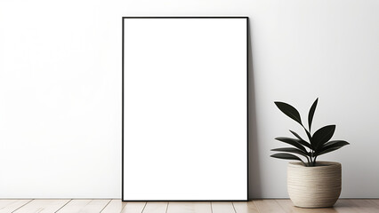 Poster mockup, home wall art, picture mockup in frame, standing on floor
