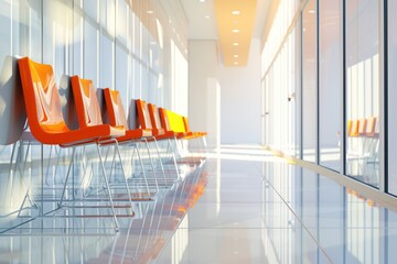 office corridor with orange chairs