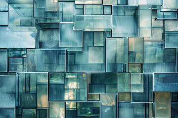 Abstract geometric pattern of reflective glass facade on building - obrazy, fototapety, plakaty