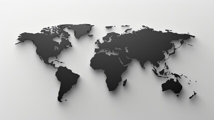 world map with black continents on white water background