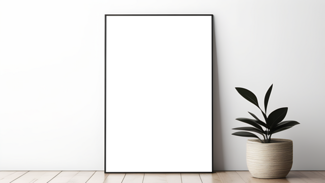 Poster mockup, home wall art, picture mockup in frame, standing on floor