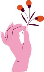 Hand with Flower, Hand holding flower bouquet. Arm with blooming spring summer flowers