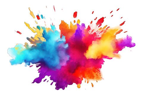 Colorful paint color powder festival explosion burst isolated on transparent background, transparency image, removed background