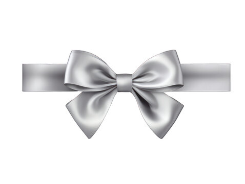 Silver satin ribbon and bow isolated on transparent background, transparency image, removed background