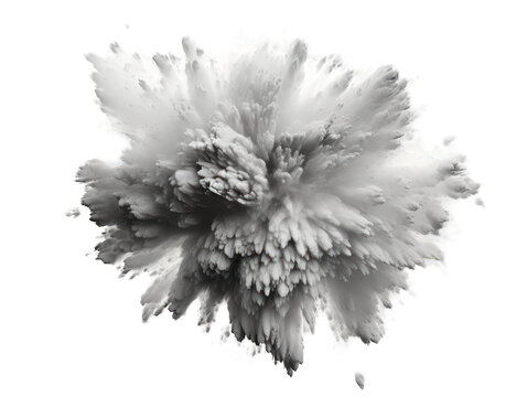 Silver paint color powder festival explosion burst isolated on transparent background, transparency image, removed background
