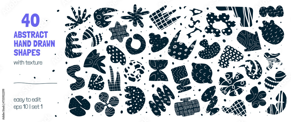 Fototapete collection of silhouettes minimalist bizarre abstract geometric unusual shapes and forms with differ