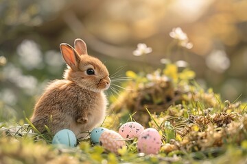 Fototapeta premium easter bunny and easter eggs