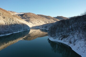 Beautiful landscape of the reservoir Starina in the National park Poloniny.