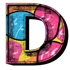 Letter D in Pop Art Style Isolated on Transparent or White Background, PNG