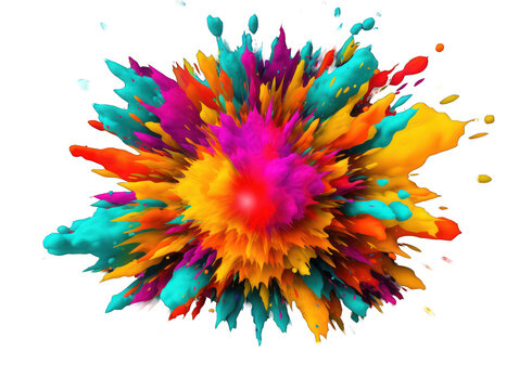 Colorful paint color powder festival explosion burst isolated on transparent background, transparency image, removed background