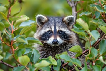 Adorable raccoon. Cute raccoon animal in spring nature season. Generate ai - obrazy, fototapety, plakaty