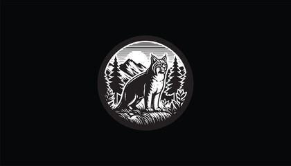Bobcat mountain forest logo design 