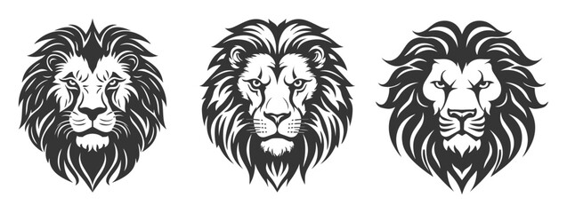 black lion head logo silhouette set