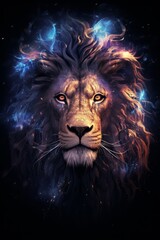 A celestial lion with a mane made of stardust