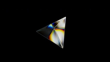 3d Transparent rotating glossy pyramid with dispersion effect. Rainbow colors reflection glass. 3d render animation loopable - Powered by Adobe