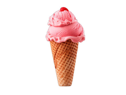 Strawberry ice cream in a cown isolated on transparent background, transparency image, removed background