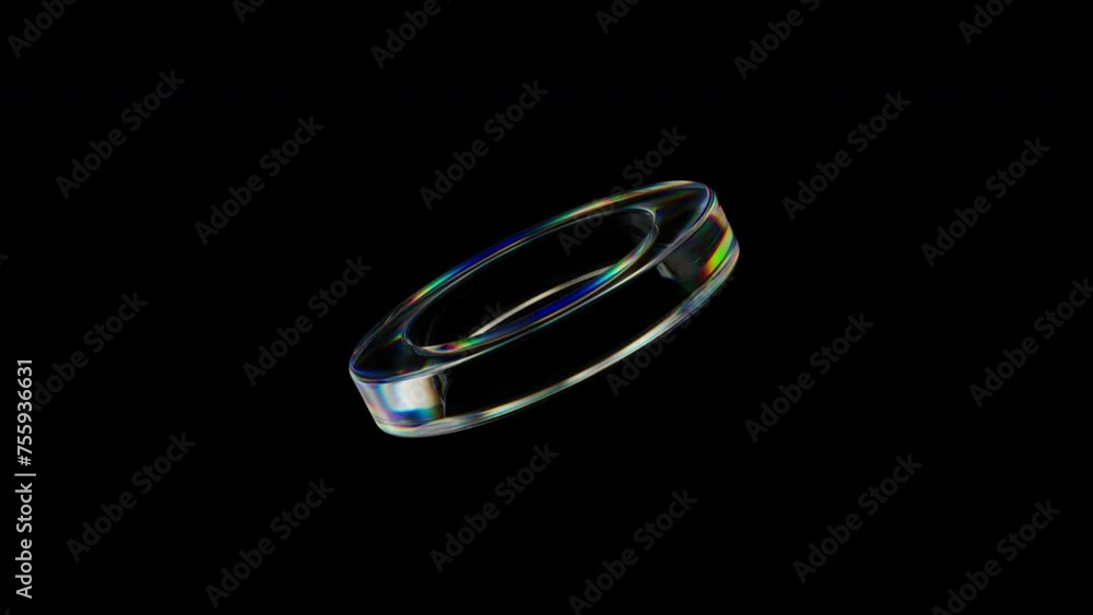 Poster 3d transparent rotating glossy tube with dispersion effect. rainbow colors reflection glass. 3d rend
