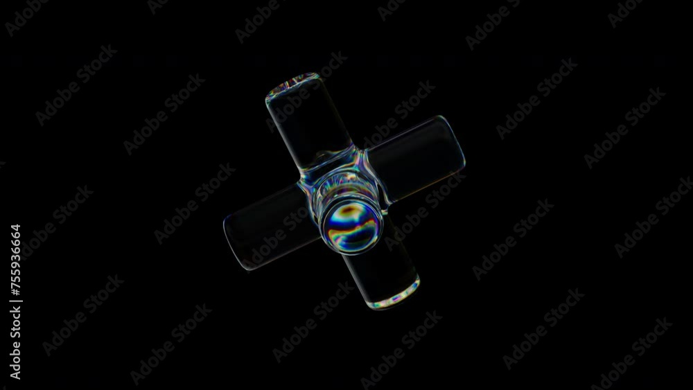 Aufkleber 3d transparent rotating glossy cross with dispersion effect. rainbow colors reflection glass. 3d ren