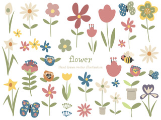 かわいい手描きの花のイラストセット