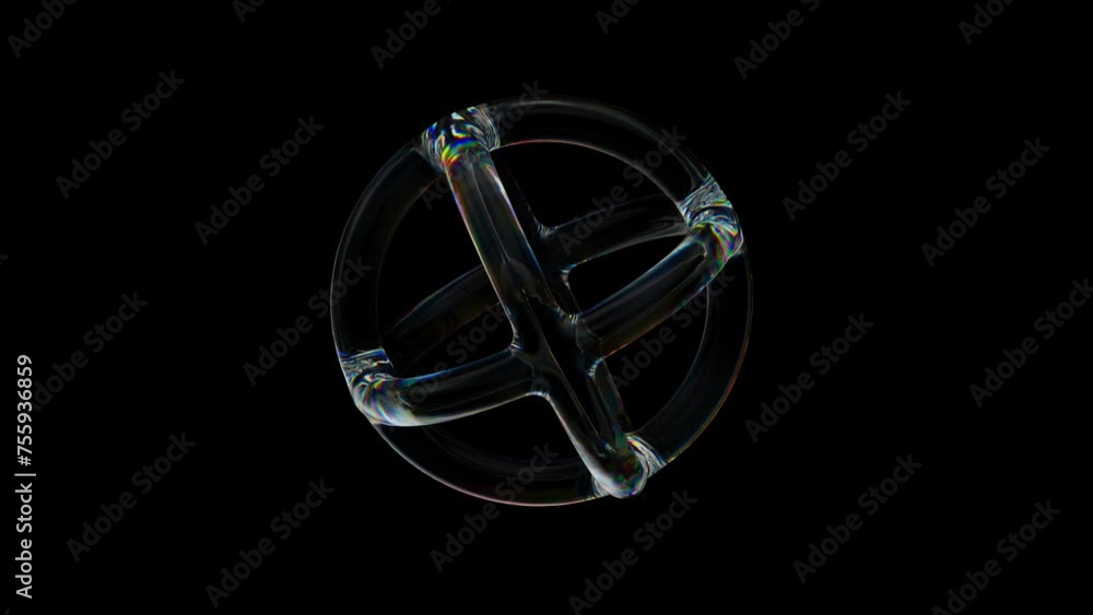 Aufkleber 3d transparent rotating glossy wired sphere with dispersion effect. rainbow colors reflection glass.