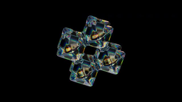 3d Transparent rotating glossy meta cube with dispersion effect. Rainbow colors reflection glass. 3d render animation loopable