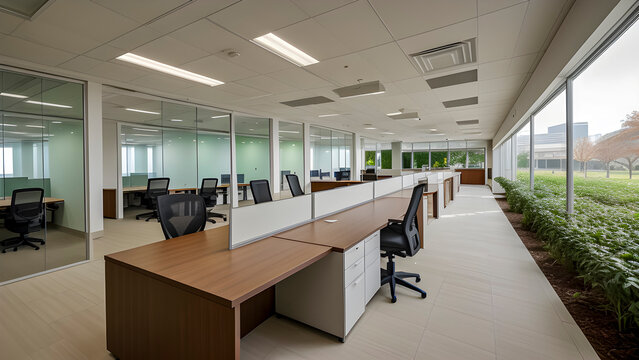 Modern Office Space Bathed In Natural Light Features Sleek Furniture, Wooden Accents