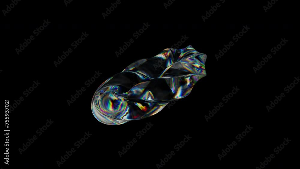 Poster 3d transparent rotating glossy twisted ring with dispersion effect. rainbow colors reflection glass.