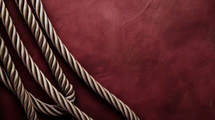 A detailed close-up of a taut rope against a vibrant red backdrop - obrazy, fototapety, plakaty